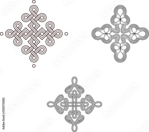 Vector Illustration of a Viking Nordic knot - mystic, decorative symbol with interweaved Golden Engraved lines. Lines, engraving and fill color neatly in separate well-defined Layers