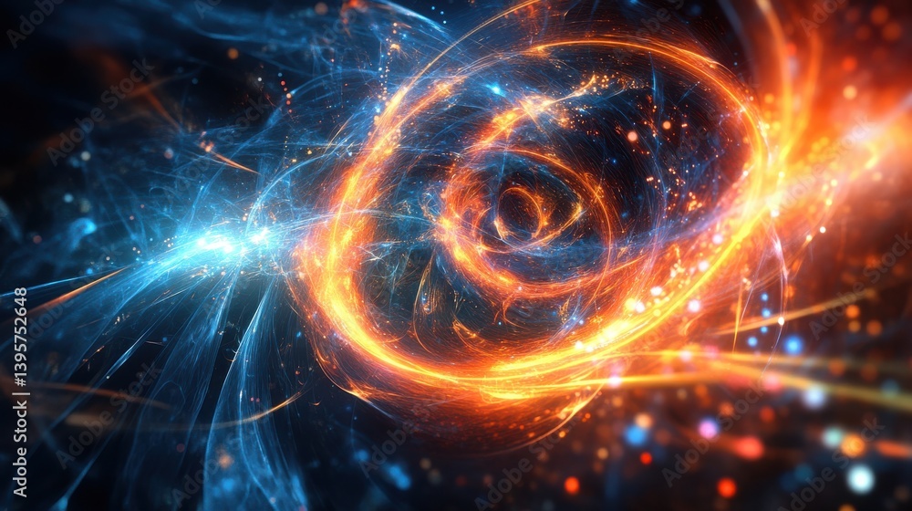 Quantum System Glowing with Swirling Binary Data Quantum System Glowing with Swirling Binary Data