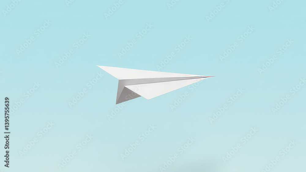 Simple paper airplane gliding in clear sky, freedom and imagination Simple paper airplane gliding in clear sky, freedom and imagination