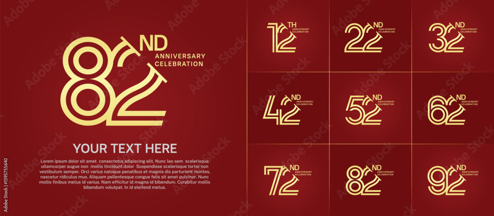 Fototapeta premium Anniversary logo set with double line number style. golden color with slash can be use for special moment