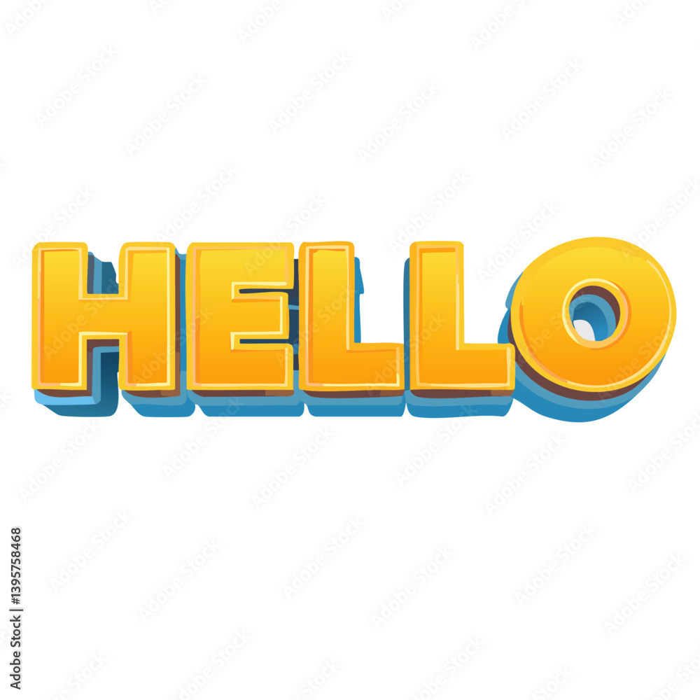3d render old 70s Hello Text Vector Art design