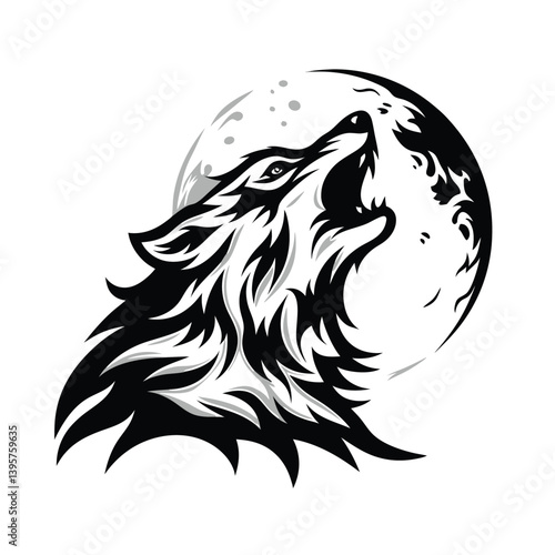 Howling Wolf Silhouette Moon, Trees, and Birds Against a Starry Night Backdrop
