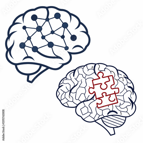 Human brain anatomy illustration shows the cerebral organ of the mind, a medical concept of intelligence and thought