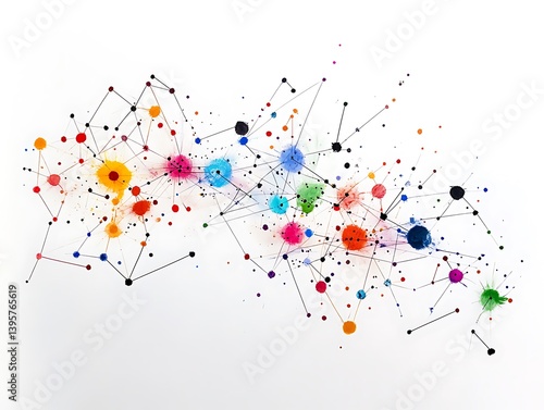 A vibrant network of interconnected colorful splatters.