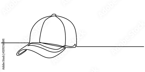 Baseball cap continuous one line dawing, Hand drawn baseball cap, Cap icon, Flat Brim and Curved Brim Cap and Hat one line. minimalist concept pro vector illustration and white background.