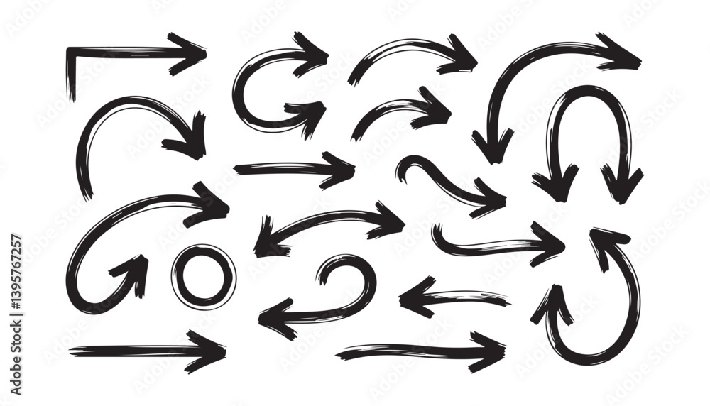 Set of Hand-Drawn Brush Stroke Arrows
