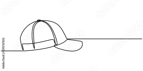 Baseball cap continuous one line dawing, Hand drawn baseball cap, Cap icon, Flat Brim and Curved Brim Cap and Hat one line. minimalist concept pro vector illustration and white background.