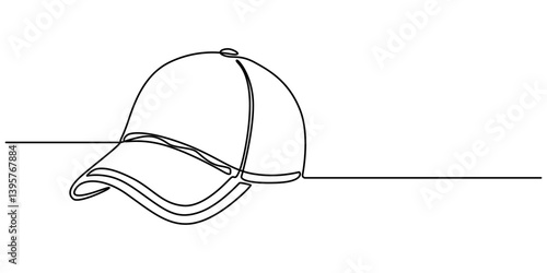 Baseball cap continuous one line dawing, Hand drawn baseball cap, Cap icon, Flat Brim and Curved Brim Cap and Hat one line. minimalist concept pro vector illustration and white background.