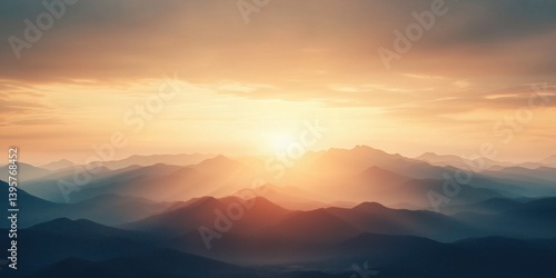 Sunrise over misty mountains creating a serene and beautiful landscape at dawn in nature