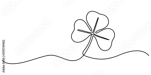 Happy St. Patrick's Day Line Drawing Banner with Shamrock with Editable Stroke Banner, Illustration of a three-leaf clover in white background, clover three leaf continuous one line dawing. minimalist
