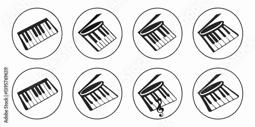 Black and White Piano Keyboard Icons Vector Set Music Theme Musical Instrument Music Note Music Stand Graphic Design Elements Symbols Simple Vector Art