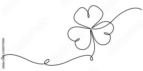 Happy St. Patrick's Day Line Drawing Banner with Shamrock with Editable Stroke Banner, Illustration of a three-leaf clover in white background, clover three leaf continuous one line dawing. minimalist