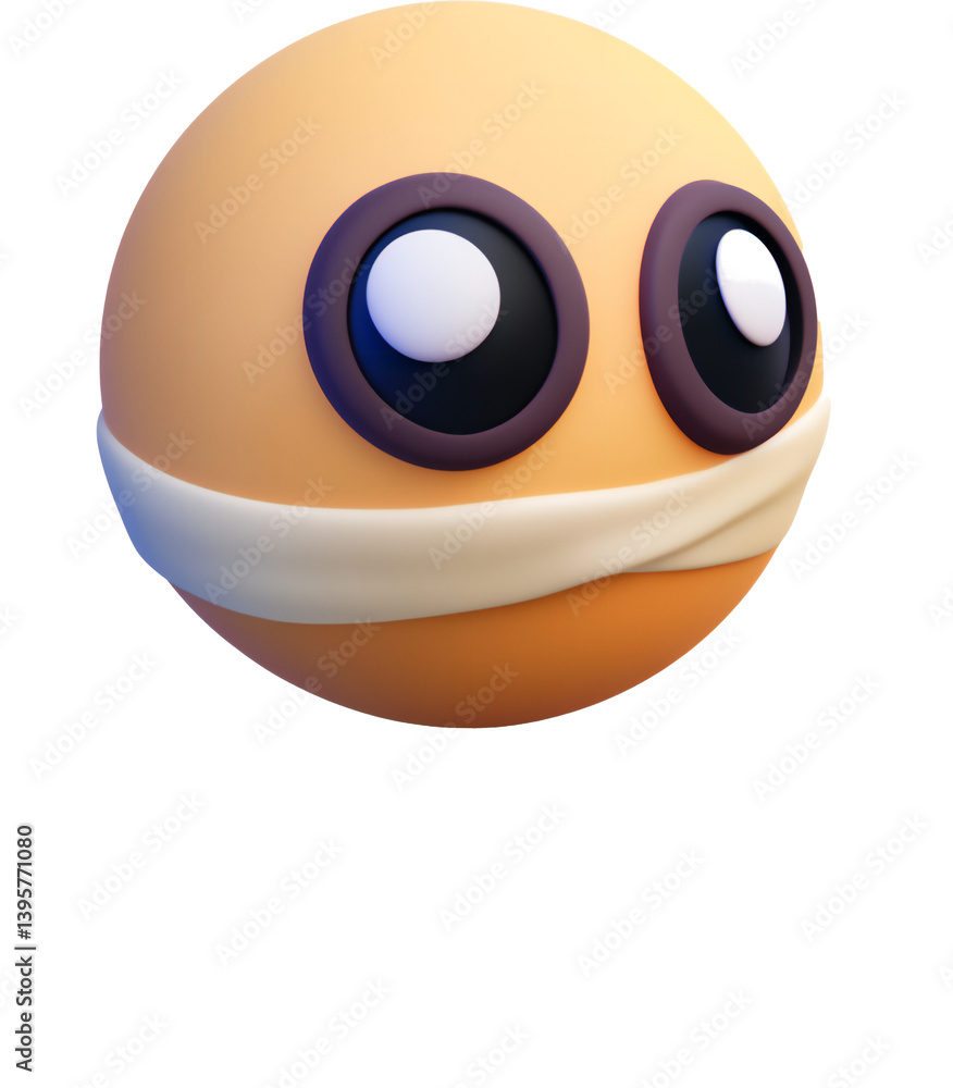 3D emoticon character with large eyes and a bandage showing a playful and whimsical design suitable for diverse use cases 3D emoticon character with large eyes and a bandage showing a playful and whimsical design suitable for diverse use cases