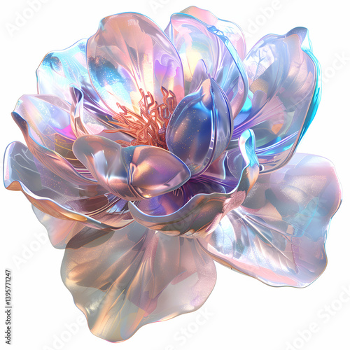 Iridescent Holographic Flower. A 3D Render of a Surreal Bloom