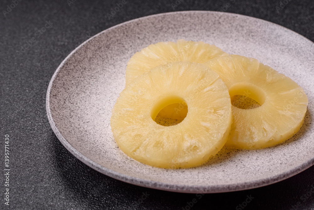 Tropical fruit pineapple in rings or slices tinned sweet Tropical fruit pineapple in rings or slices tinned sweet
