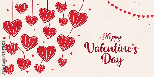 Valentine's Day Greeting Card Red Hanging Hearts - Festive Romantic Love Image Heart Decorations Love Theme Valentine Red Heart Design