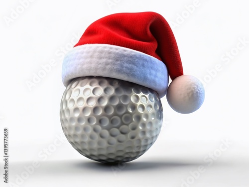 Festive Golf Ball with Santa Hat - Christmas Golf Season Stock Photo