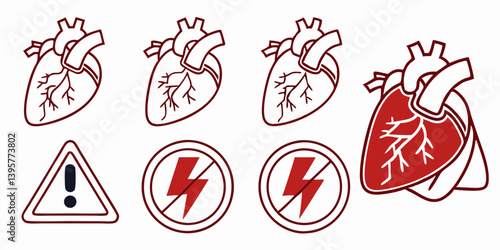 Anatomical Heart Vector Illustrations Warning No Electricity Red Heart Medical Line Art