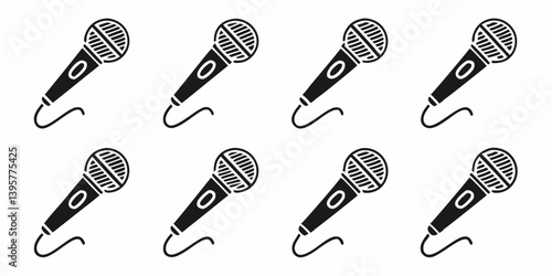 8 Black Microphone Illustrations - Vector Icons for Audio Music and Speech