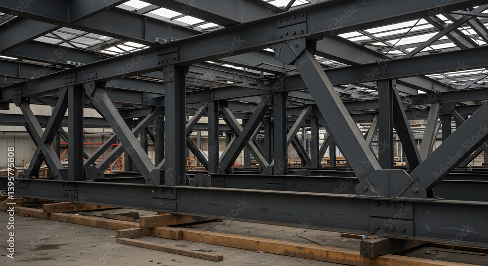 Steel Framework of an Industrial Building Structure in Progress Steel Framework of an Industrial Building Structure in Progress