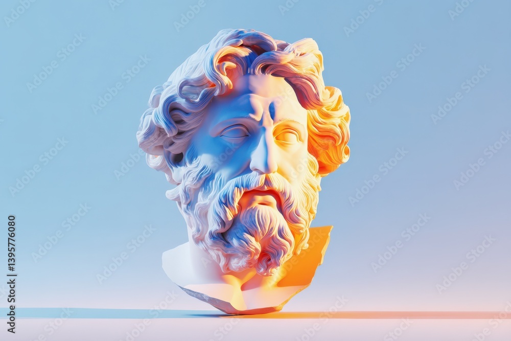 Classical Head Sculpture with Neon Lighting