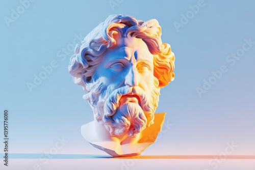 Obraz na płótnie Classical Head Sculpture with Neon Lighting w salonie
