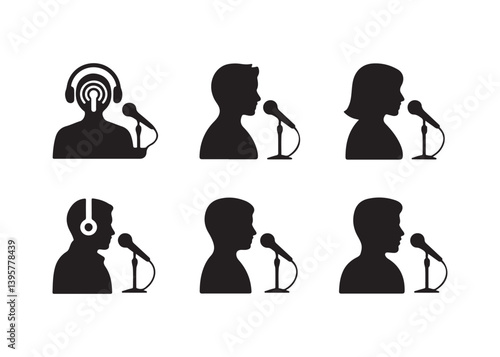 Diverse Podcasters and Hosts in Silhouette Icons