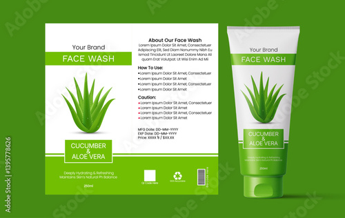 Cucumber And Aloe Vera Face Wash Label Design Template
