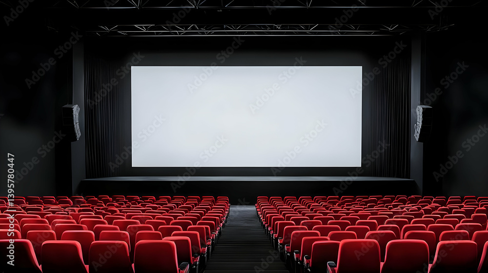 Fototapeta premium Empty Movie Theater With Red Seats And Blank Screen