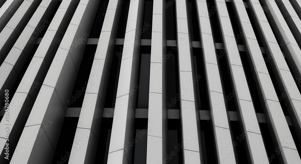Abstract Facade Design Featuring Vertical Aluminum Elements in a Building Abstract Facade Design Featuring Vertical Aluminum Elements in a Building