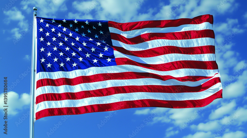Obraz premium American flag waving against a blue sky 