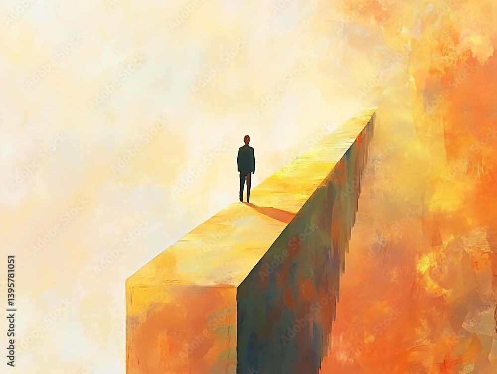 A solitary figure stands on a precipice, contemplating the vast unknown.