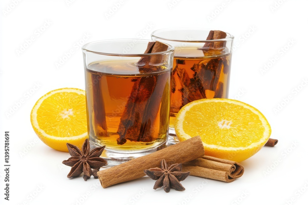 Drinks with orange and spice isolated on white background Drinks with orange and spice isolated on white background