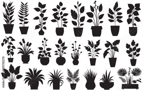 Set of Potted Houseplant Silhouettes, Potted plant silhouette vectors