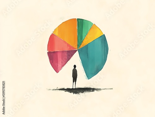 Obraz na płótnie A solitary figure confronts a vast, colorful pie chart. w salonie