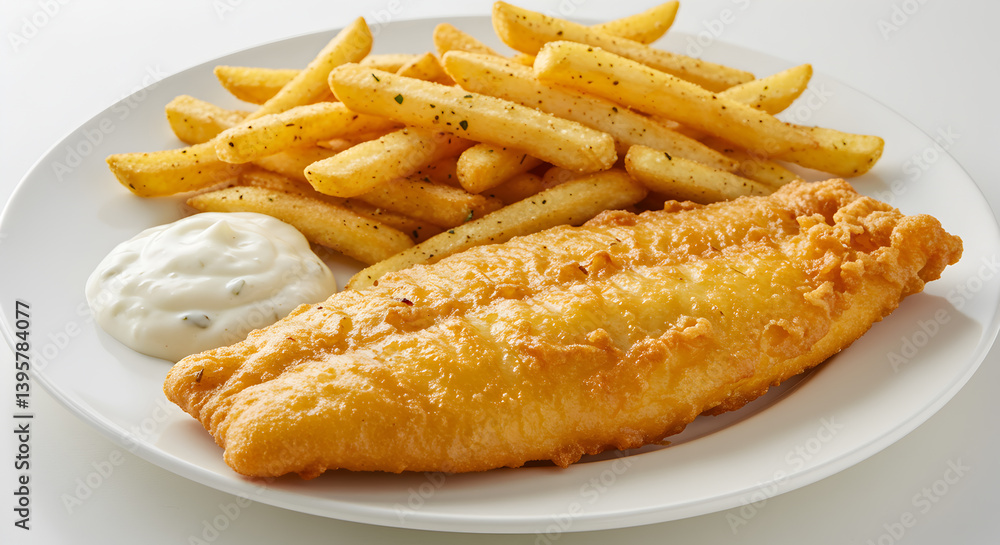 Classic Fish And Chips With Tartar Sauce Ready To Be Served Classic Fish And Chips With Tartar Sauce Ready To Be Served