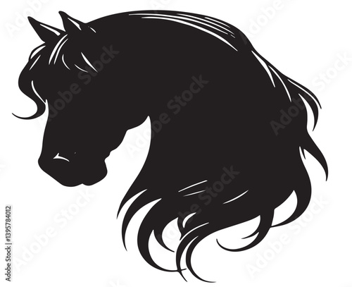 silhouette of Horse head Logo horse with haired isolated white background vector illustration