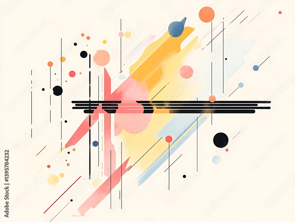 A vibrant abstract composition of intersecting lines and shapes.