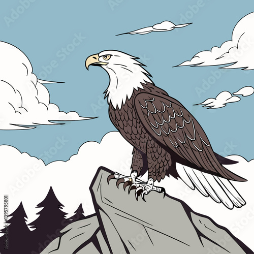 Bald Eagle Illustration Cartoon_Eagle Vector Graphic Nature_Patriotic American Eagle Art_Bird of Prey Eagle Cartoon_Eagle Mascot Vector Design_Freedom Eagle Symbol Graphic_Wildlife Eagle Cartoon Art