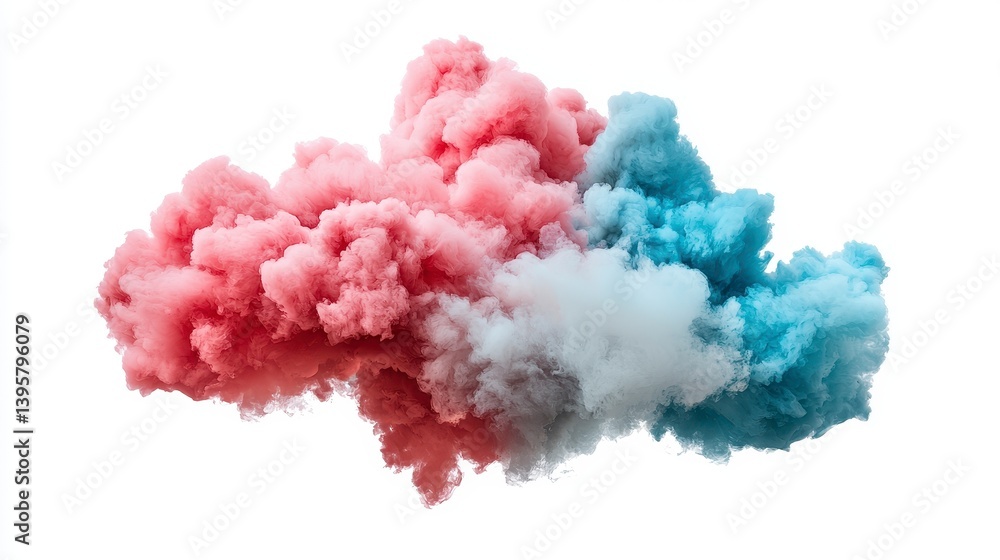 Fototapeta premium Colorful Smoke Cloud in Pink and Blue on White Background