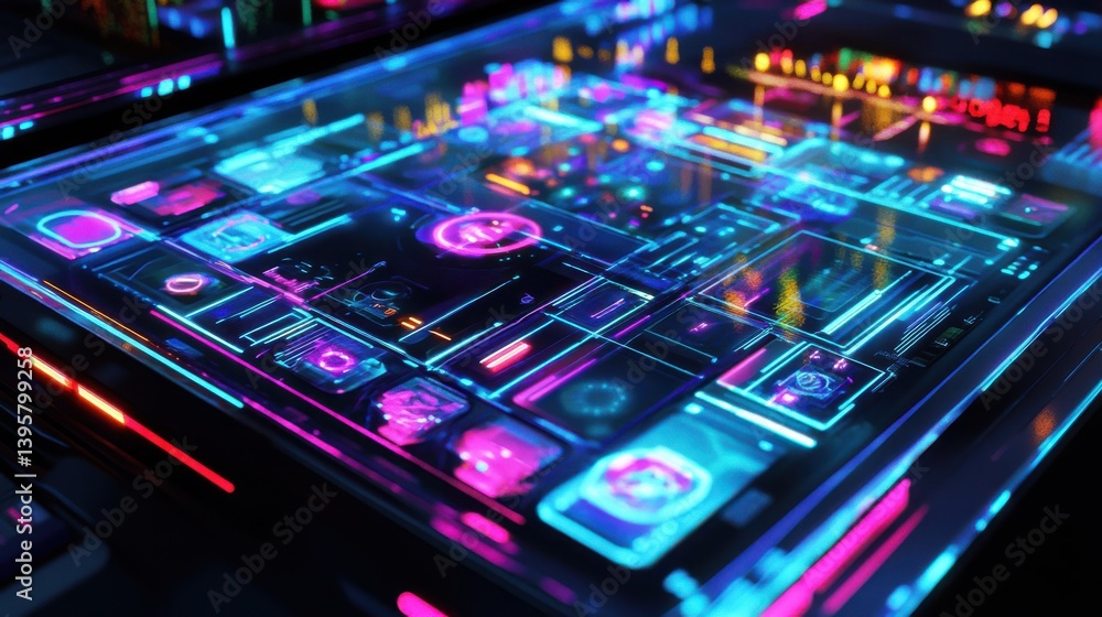 High-tech quantum processor illuminated with glowing High-tech quantum processor illuminated with glowing