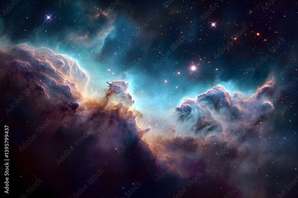 Obraz premium Illustration of a space cosmic background of supernova nebula and stars, glowing mysterious universe