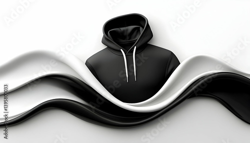 Stylish black hoodie displayed against a smooth, flowing backdrop, emphasizing modern fashion design
