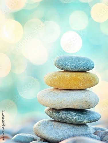 Stacked smooth stones, tranquil, serene, balanced