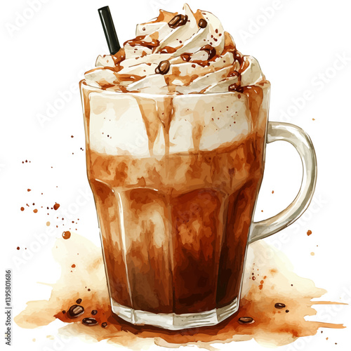 Frappe Coffee, watercolor illustration, isolated on a white background.

