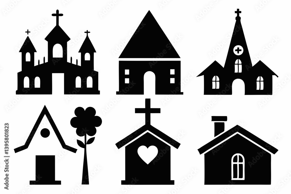 Christian home icon set silhouette black vector Christian home icon set silhouette black vector