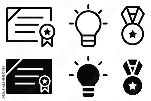 Outline and solid icons of education, studying and science. Fields of study, graduation, school, university and knowledge. 