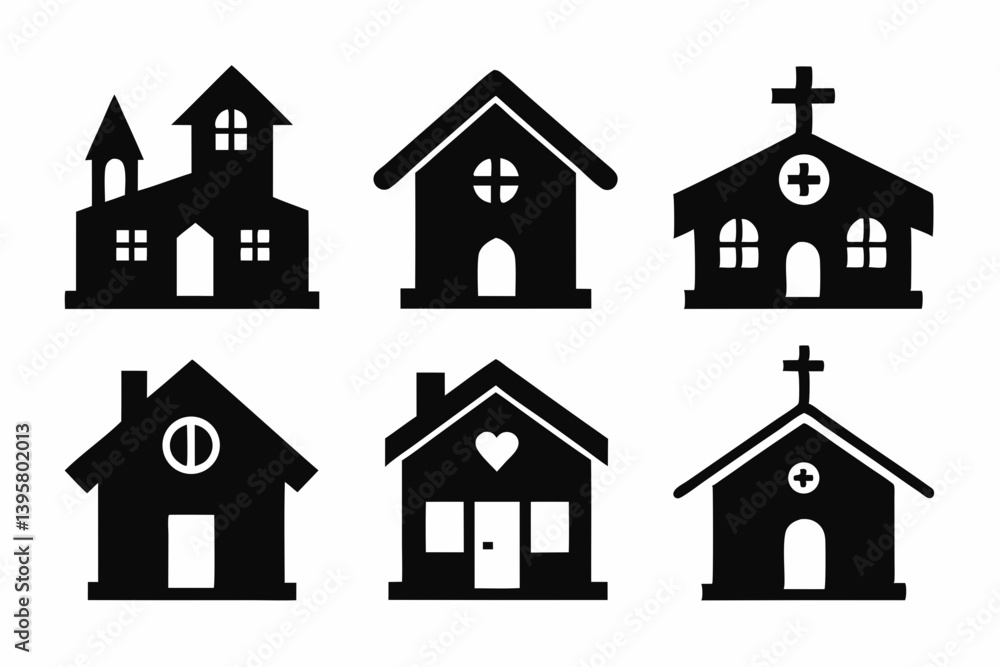 Fototapeta premium Christian home icon set silhouette black vector