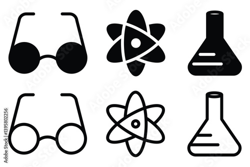 Outline and solid icons of education, studying and science.  Editable Stroke Icon collection vector illustration. 