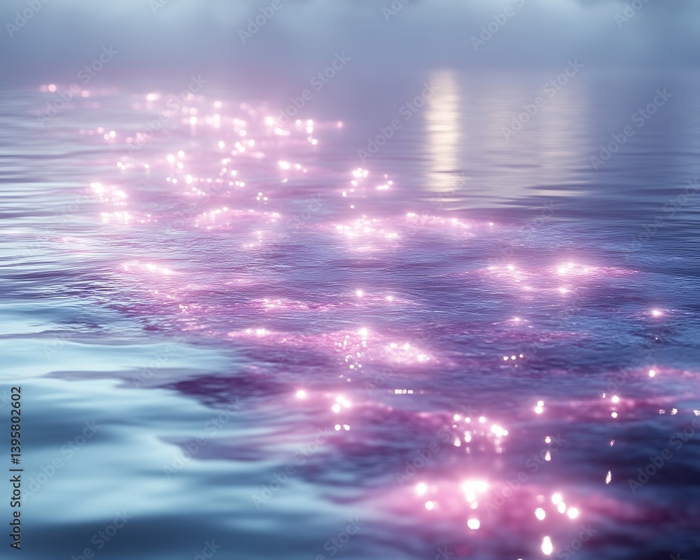 Pink sparkles on water surface at night. Pink sparkles on water surface at night.
